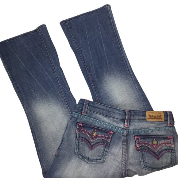 Levi's Other - Levis Bootcut Western Cowgirl Size 6X Regular Blue Pink Stitched Adj Waist